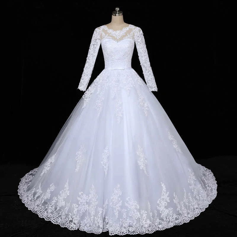 Fashion Forward Femininity Floral Mermaid Tulle Lace Vintage Long Sleeves Wedding Dresses Lightweight Fabric