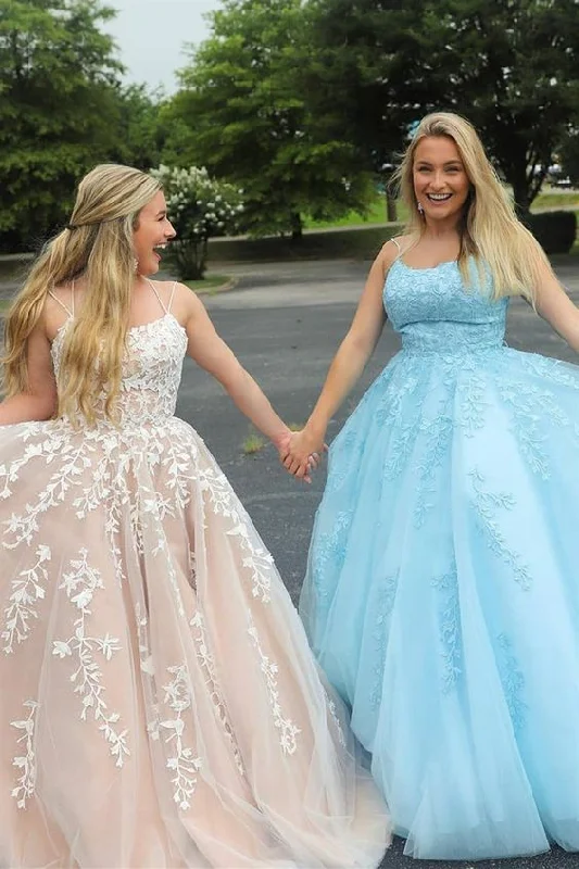 Everyday Elegance Sale Ball gown long prom dresses, light champagne graduation party gowns, blue prom dress  cg8556 Minimalist Chic