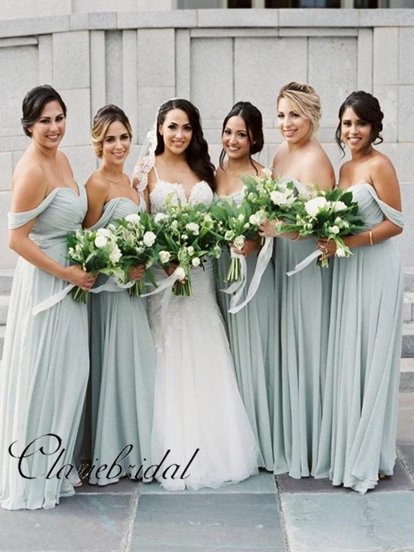 Fashionable Comfort Promotions Newest Off The Shoulder Bridesmaid Dresses, A-line Chiffon Bridesmaid Dresses Graceful Drape