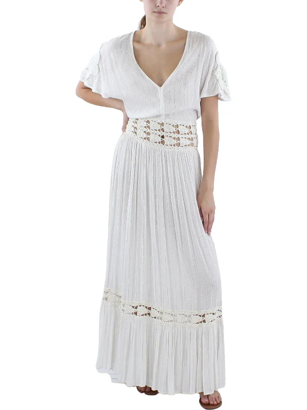 Don't Miss Out Womens Macrame Trim Metallic Maxi Dress Flash Deals