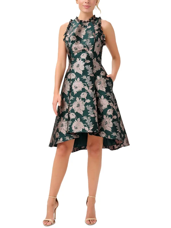 Daring Fashion Promotions Plus Womens Jacquard Floral Fit & Flare Dress Luxury Comfort