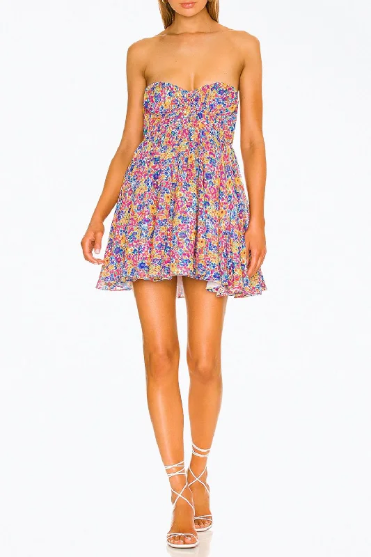 Laid-Back Fashion Offers Sasha Floral-Print Strapless Bustier Mini Dress In Blue Elegant Details