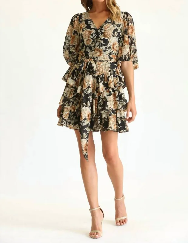 Hot Items Floral Print Tiered Mini Dress In Black Limited - Time Bundle