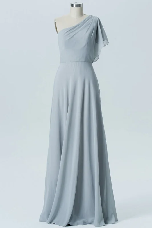 Hot Sale Light Grey One Sleeve Long Bridesmaid Dress Urban Sophistication