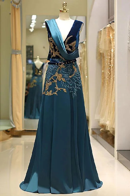 Huge Price Cut Sparkly V-Neck Long Satin Prom Dresses with Sequin Belt Beading Evening Dresses N1450 Mid - Season Sale