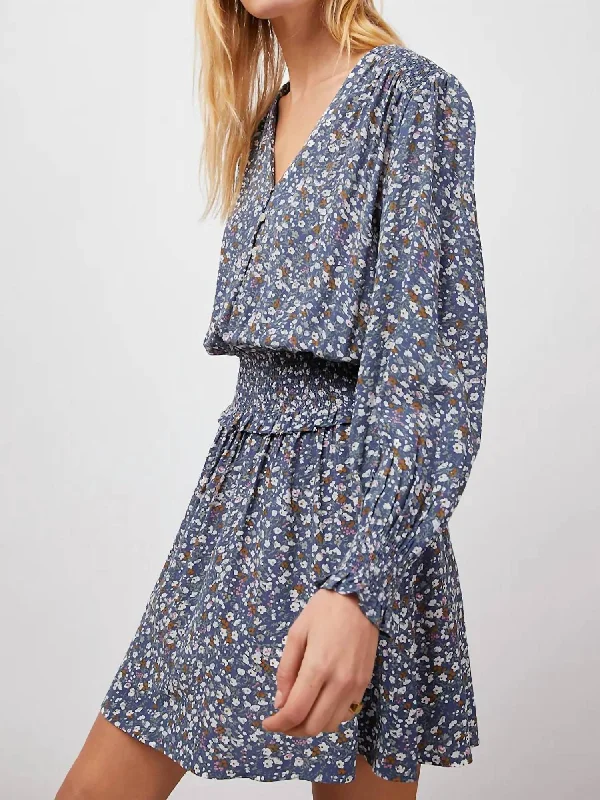 Step Ahead, Lead The Trend Zana Mini Dress In Blue Ditsy Floral Romantic Date - Night Ensemble