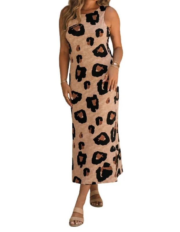 Trendy Fashion Sale Leopard Sleeveless Maxi Dress In Tan Multi Nordic Minimalist Home Look