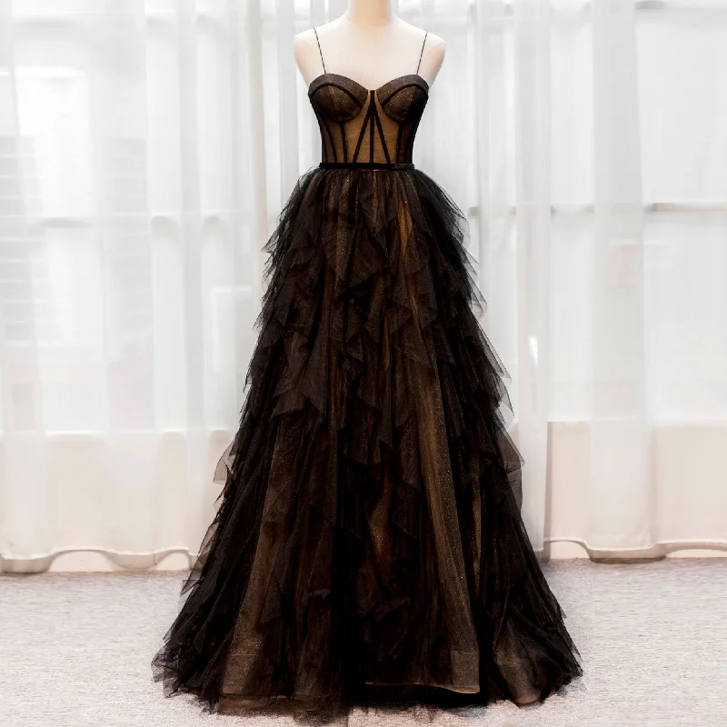 Sustainable Fashion Extravaganza ‎Princess Chapel Train Black A-line Wedding Dress Luxe Layering