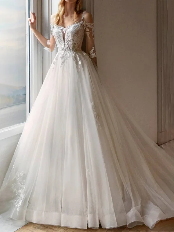 Winter Warehouse Sale Vintage A Line Wedding Dresses Princess Tulle V-Neck Mid - Season Sale