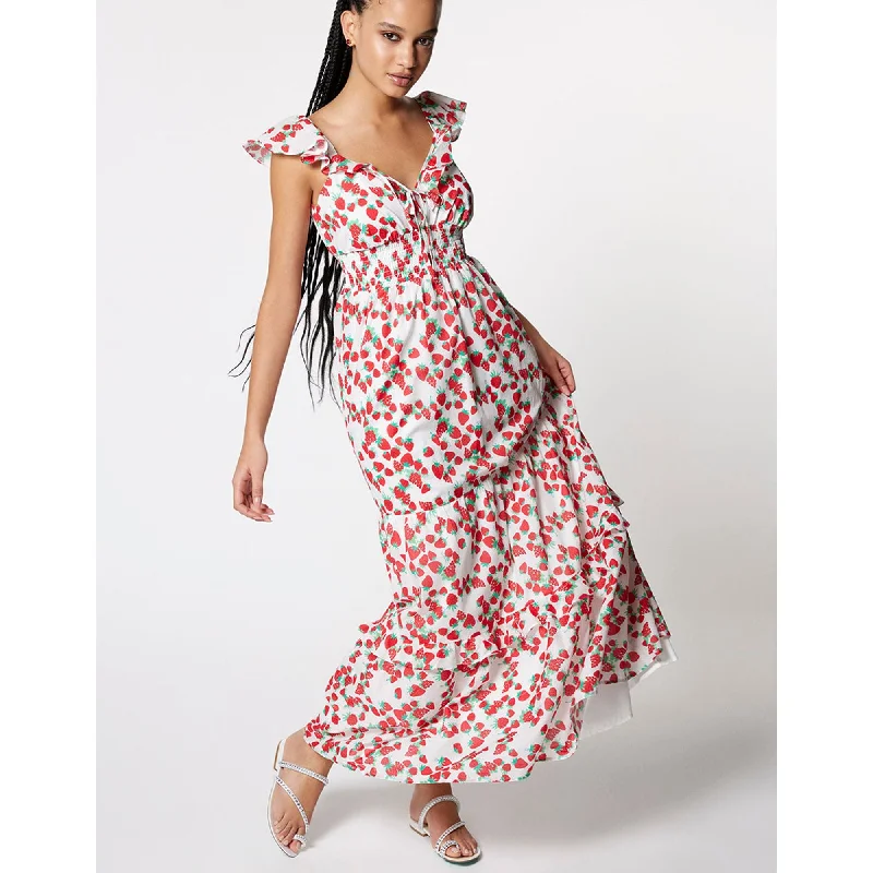 Unbeatable Prices Strawberry Print Maxi Dress White Artful Design