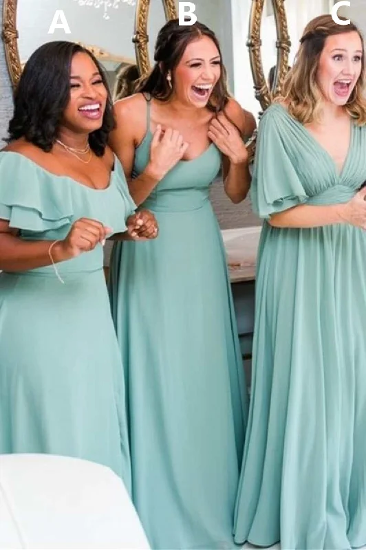 Playful Fashion Offers Mismatch Light Jade Chiffon Bridesmaid Dress Vintage Charm