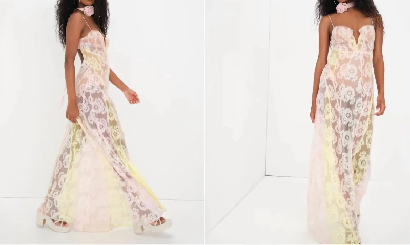 Contemporary Fashion Sale Blossom Maxi Dress In Pink, Yellow, Peach Floral Weekend Special