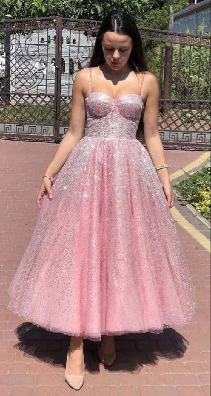 Hot Deals Sparkly prom party dresses midi length ball gown sweetheart spaghetti straps    cg17888 Charming Silhouette