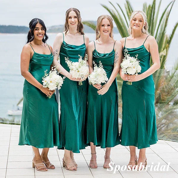 Exclusive Designer Style Deals Sexy Soft Satin Spaghetti Straps Cowl Sleeveless Mermaid Teal-Length Bridesmaid Dresses, BD3332 Polished Finish