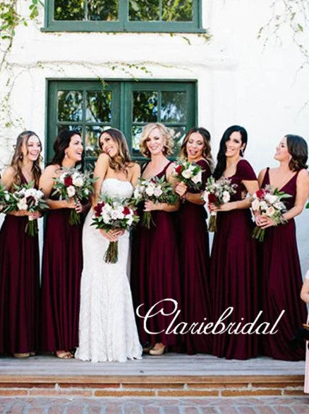 Low Price Special Burgundy Convertible Long A-line Jersey Bridesmaid Dresses Feminine Charm