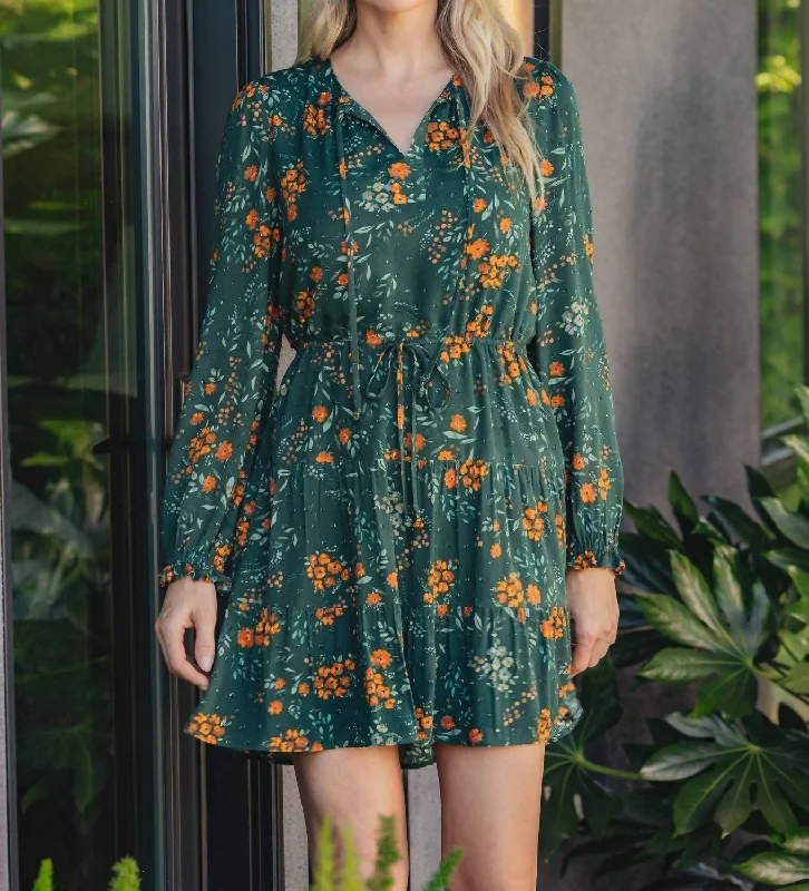 Urban Style Promotions Elodie Floral Tiered Dress In Green Cottagecore Rustic Charm Style