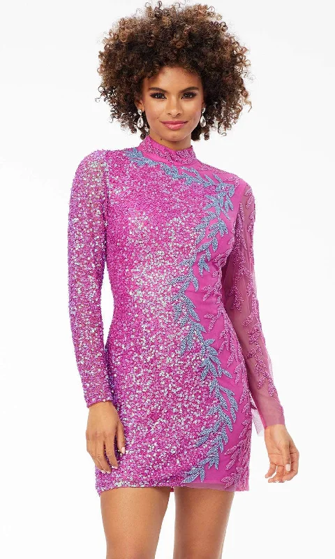 New In This Season Ashley Lauren 4504 - High Neck Long Sleeve Cocktail Dress Modern Glamour