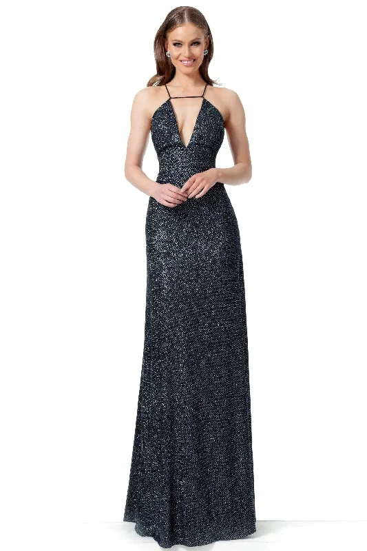 Elegant Style Jovani - 1551 Sleeveless Deep V-Neck Sheath Dress With Train Bold Silhouette