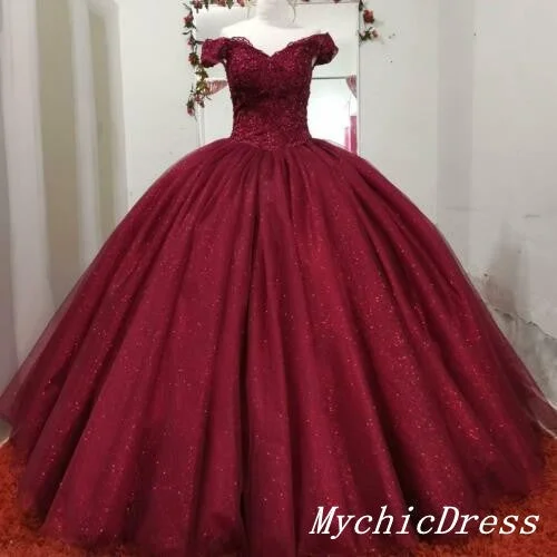 Contemporary Casual Deals Hot 2025 Burgundy Ball Gown Sequin Wedding Dresses Lace Quince Dresses Score Big On Glamorous Red - Carpet Styles