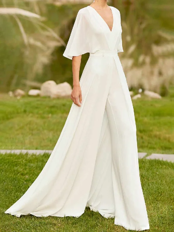 Fashion Forward Femininity A Line Flutter Sleeve Wedding Dress Country V Neck 2024 Feminine Charm