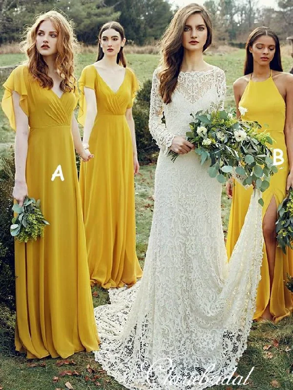 Hot Brand Discounts Mismatched Ginger Yellow A-line Chiffon Long Bridesmaid Dresses Artful Design