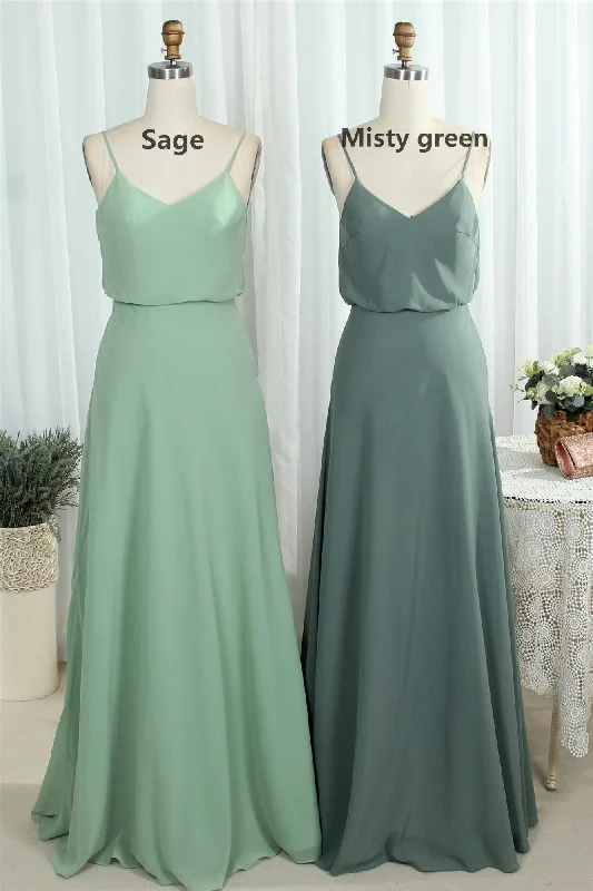 Unleash Your Fashion Sage Chiffon Straps Long Bridesmaid Dress Lightweight Fabric