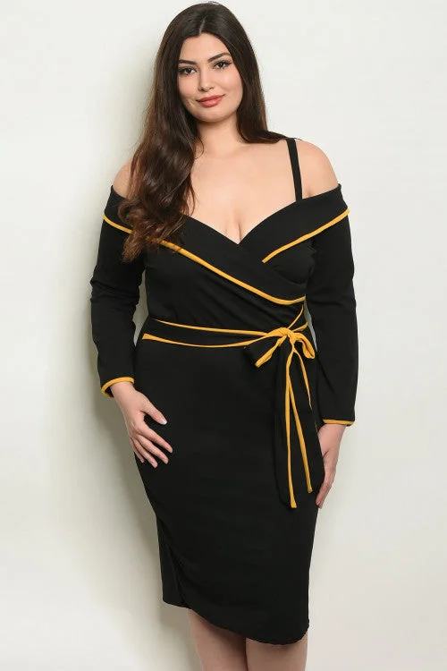 Dive Into Trendy Styles Black Cold Shoulder Long Sleeve Plus Size Dress Elegant Details