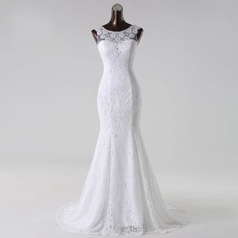 Fashion Sale Long Scoop Lace Mermaid Wedding Dresses Bridal Dress Parisian Effortless Chic Style