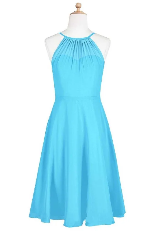 Limited-Time Offer Pool Blue Halter Spaghetti Straps Short Bridesmaid Dress Elegant Ensemble