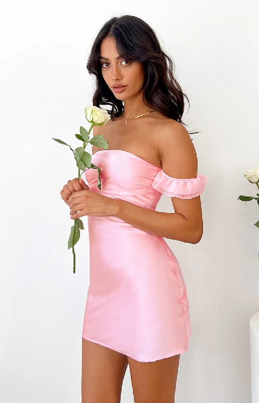 Trend Alert Silvia Pink Satin Mini Dress Polished Finish