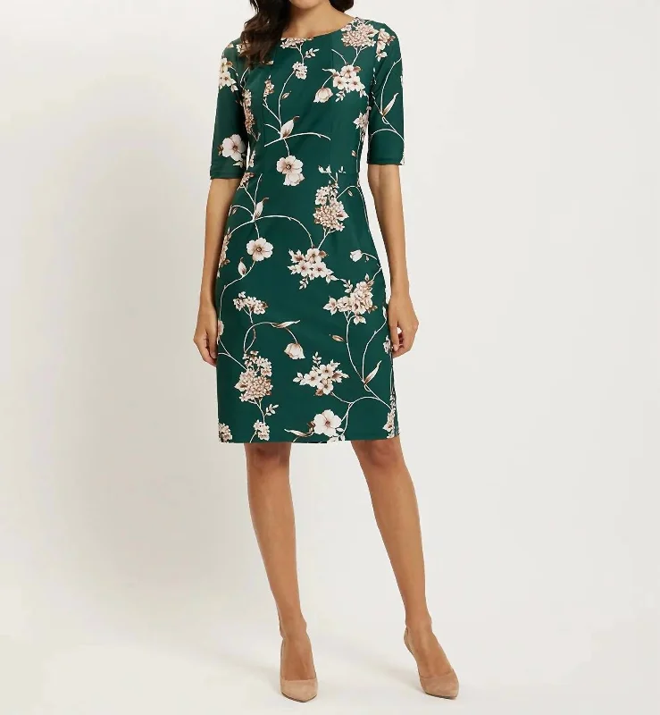 Sustainable Fashion Extravaganza Monique Dress In Charming Floral Evergreen Save On Classic Elegant Styles