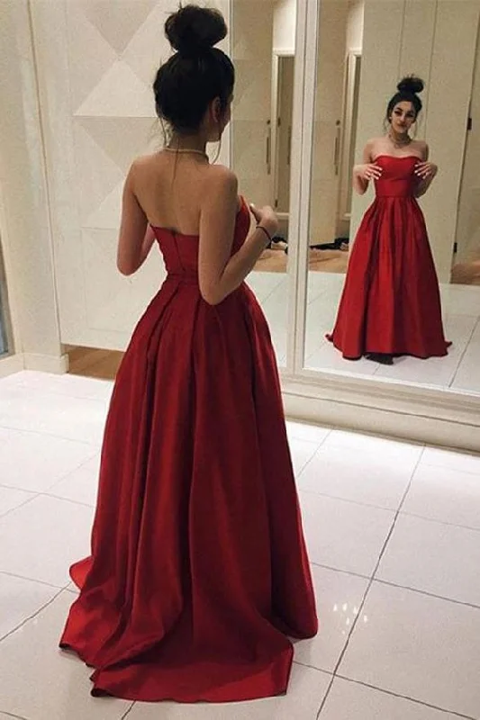 Daring Fashion Promotions Red Prom Dress, Long Prom Dress, Elegant Prom Dress, Strapless Prom Dress, A Line Prom Gowns cg1072 Romantic Date - Night Ensemble