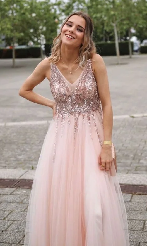 Relaxed Style princess pink long prom dresses, chic a line prom gowns, a line prom dresses   cg10036 Disco - Inspired Retro Dance Look