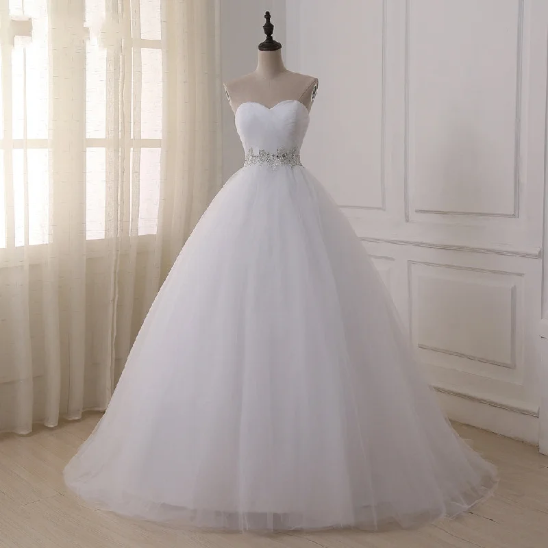 Special Offer Cheap A Line White Lace Belt Tulle Wedding Dresses Tropical Island - Inspired Attire