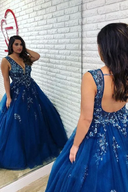 Casual Yet Chic Sales Ball Gown Royal Blue Beaded Long Plus Size Prom Gown with Open Back    cg12084 Effortless Style