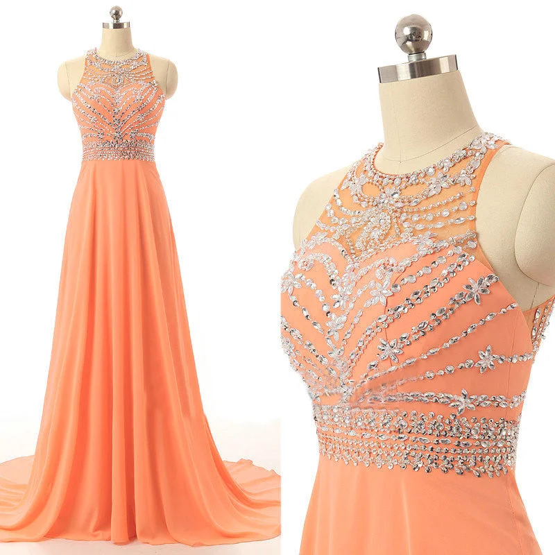 Limited-Time Offer New Arrival Orange Prom Dresses Long Elegant Chiffon Party Evening Dress Robe De Soiree Formal Gowns   cg16836 Lightweight Fabric