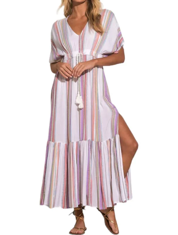 Chic Style, Always In Vogue Juniper Maxi Dress In White Multi Stripe Classic Appeal