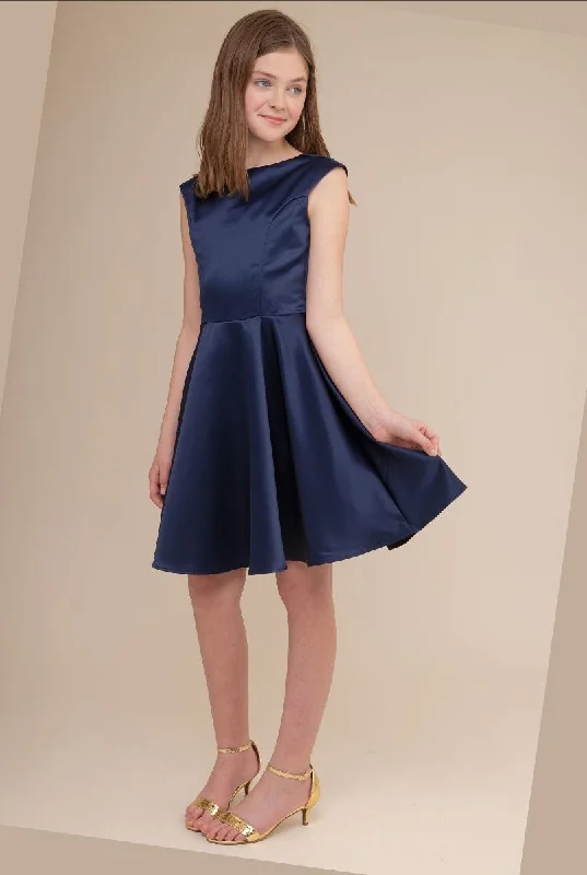 Fashion Forward Navy satin cap sleeve dress Holiday Sale