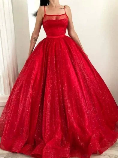 Clearance Sale, All Cheap Spaghetti-straps Square Sparkly Red Tulle Ball Gown Long Prom Dresses   cg12502 Chic Urban Fashion Look