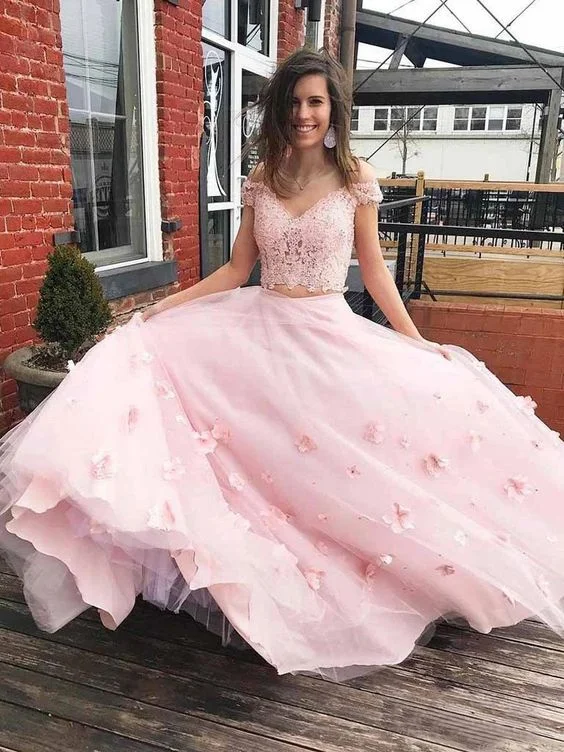 Enjoy Discount A-Line 3D Flower Junior Prom Dresses Lace Two Piece Prom Gown   cg16965 Luxe Layering