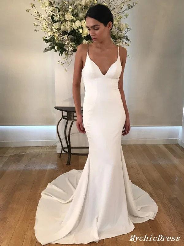 Unleash Your Fashion Simple Long Ivory Summer Wedding Dresses UK Mermaid Bridal Gown Elegant Ensemble