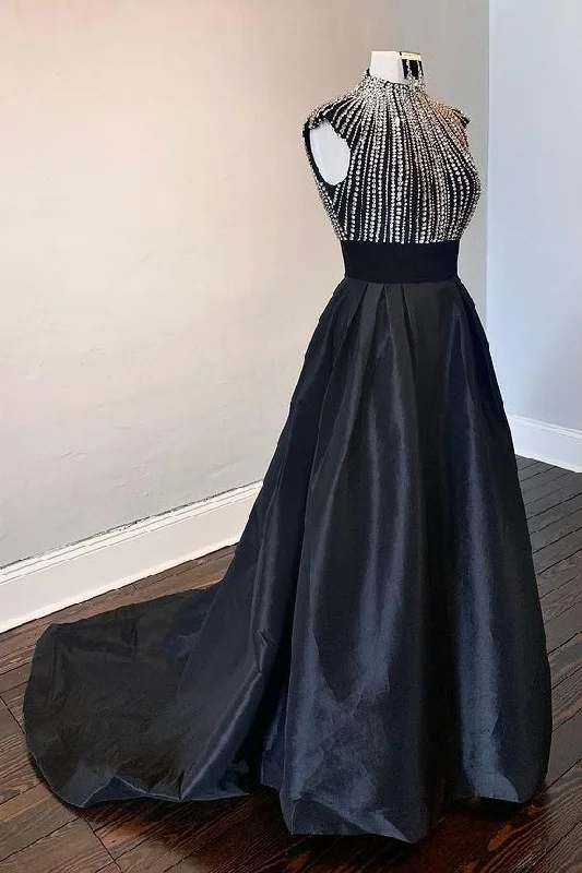 Sporty Fashion Offers Newest Tight Black And Silver Long A Line Satin Beading Prom Dresses Y0315 Rustic Countryside Charm Look