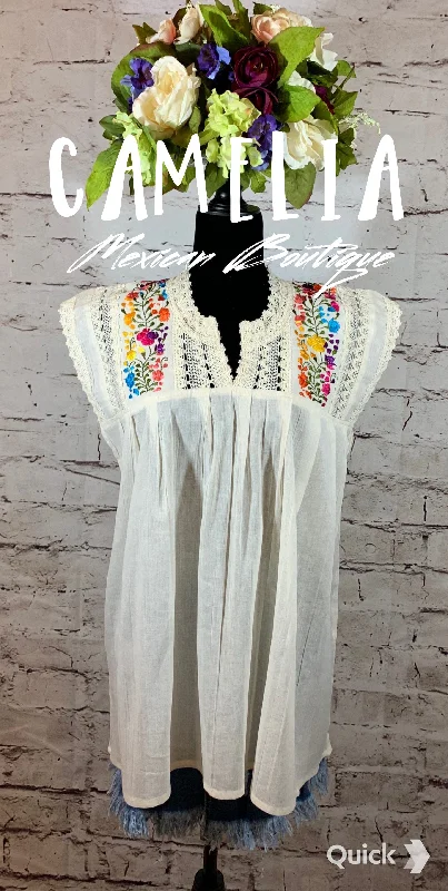 Big Savings San Antonino Gauze Laced Blouse - Sleeveless Ethnic Cultural Event Wear