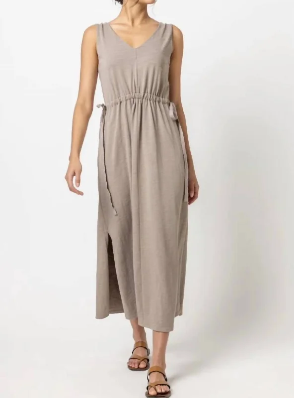 Limited Time Deal Drawcord Waist Maxi Dress In Driftwood Soft Textures