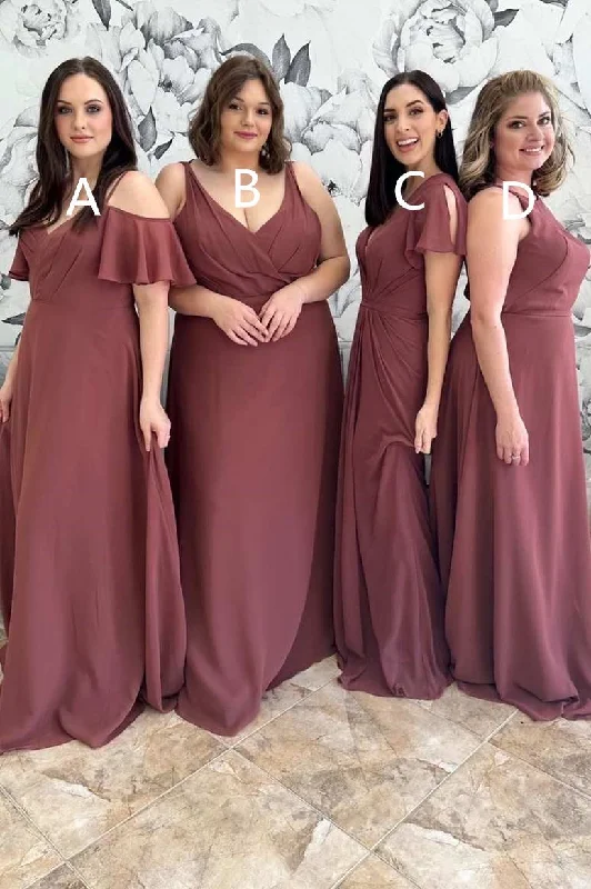 Refined Fashion Sale Mismatched Burgundy Chiffon Bridesmaid Dress Holiday Sale