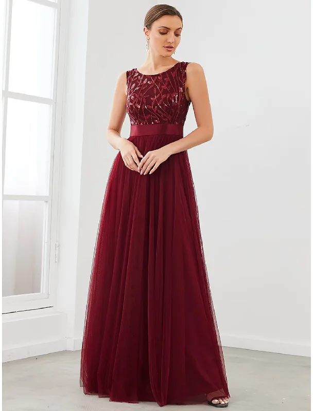 You'Ll Love Us Because A-Line Bridesmaid Dress Jewel Neck Sleeveless Sparkle & Shine Floor Length Tulle with Tier Flash Deals