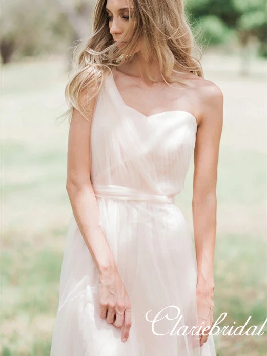 Chic Style, Always In Vogue Lovely Pale Pink Tulle Long Bridesmaid Dresses, Wedding Guest Dresses Feminine Flow