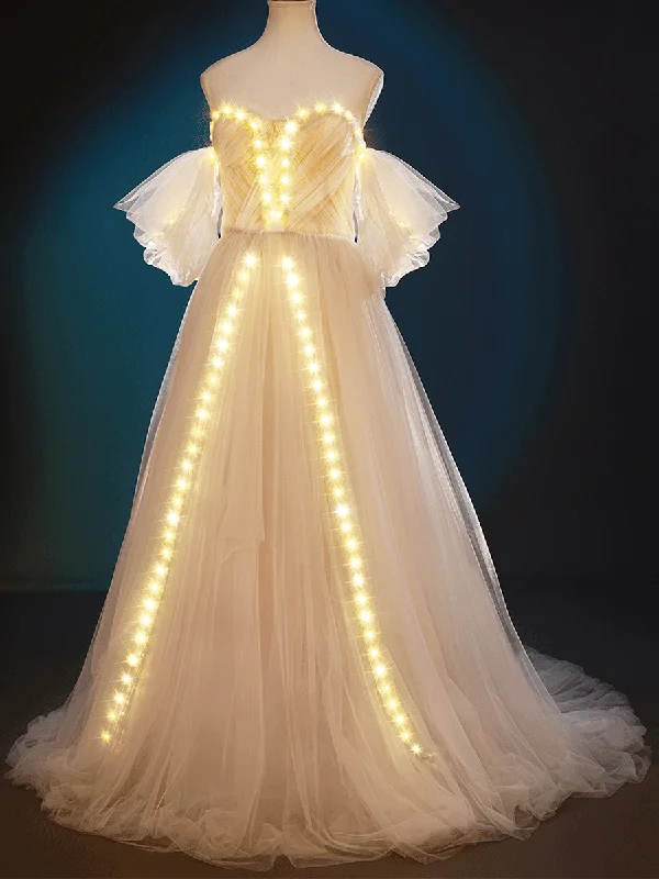 Unleash Your Style Glow In Dark Wedding Dress Off Shoulder A-Line Tulle Dreamy Aesthetic