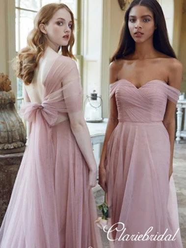 Fashion Deal Off Shoulder Pink Tulle A-line Bridesmaid Dresses Discounts On Casual Weekend Styles