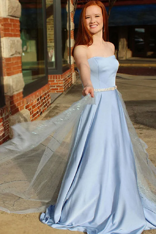 You'Ll Love Us Because Strapless A Line Satin Prom Dresses with Beading Waist Unique Long Evening Dresses N1181 Limited - Time Bundle